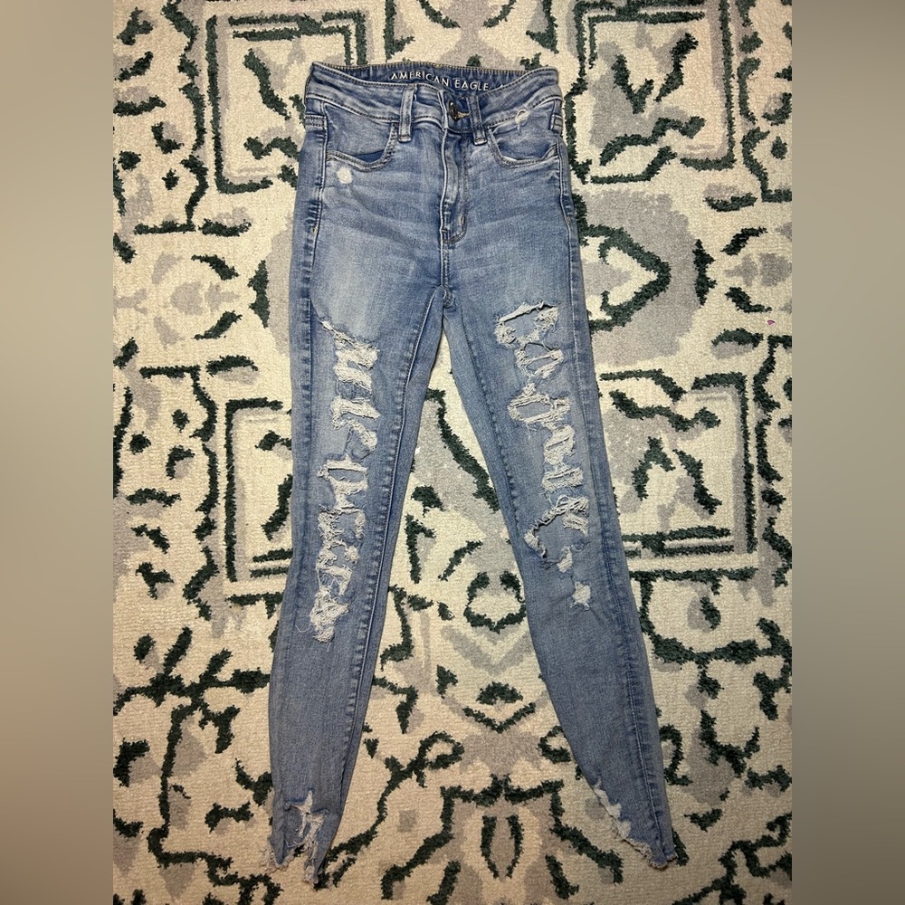 American Eagle Outfitters Light Blue Distressed Skinny Jeans Size 00 Short
